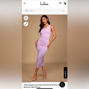 Lavender ruched one shoulder bodycon midi dress